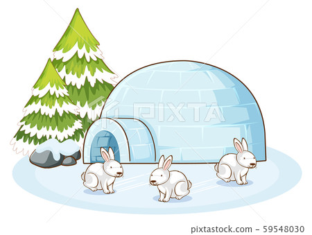 Scene with white bunnies in winter Scene with white bunnies in winter 59548030