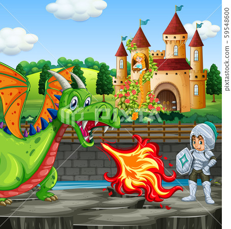 Scene with dragon and knight - Stock Illustration [59548600] - PIXTA