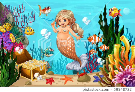 Fat mermaid and fish in the sea 59548722