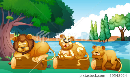 Scene with lion family in the park 59548924