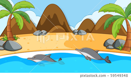 Scene with dolphin in the ocean Scene with dolphin in the ocean 59549348