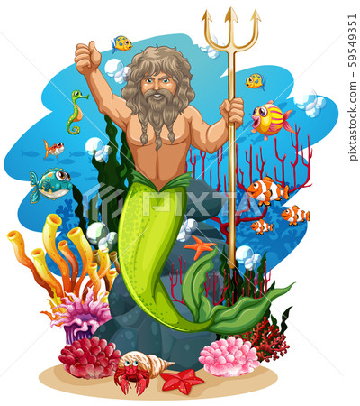 Merman and many fish under the ocean Merman and many fish under the ocean 59549351