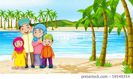 Beach scene with family members Beach scene with family members 59549354
