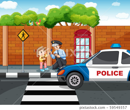 Policeman and lost girl in the city Policeman and lost girl in the city 59549357