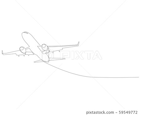 One line drawing of isolated vector object - flying passenger airplane. 59549772