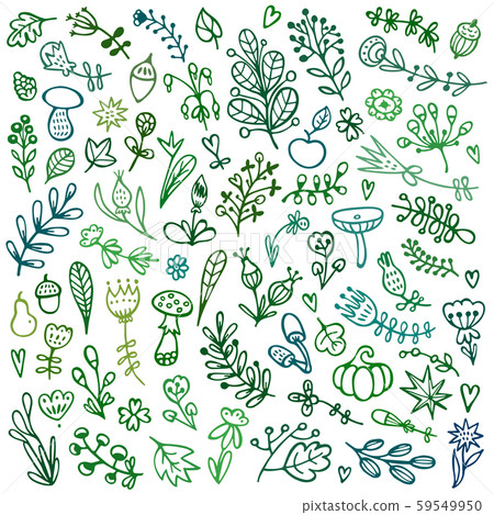Bullet journal hand drawn vector elements for notebook, diary, and planner. Set of doodles flowers, branches, leaves, herbs, plants. Bullet journal hand drawn vector elements for notebook, diary, and planner. Set of doodles flowers, branches, leaves, herbs, plants. 59549950