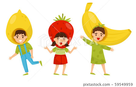 Children in suits of fruits and berries. Vector illustration. 59549959