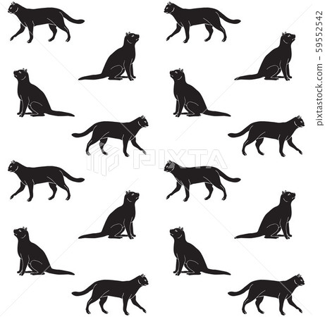 Vector seamless pattern of black hand drawn cats - Stock Illustration ...