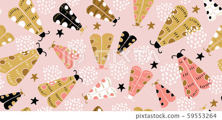 Seamless pattern with decorative butterflies moth - Stock Illustration ...