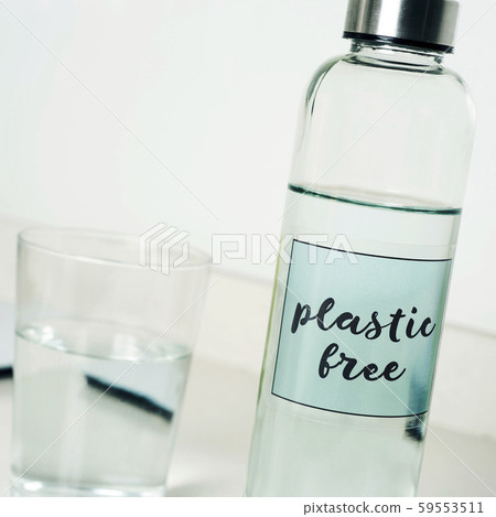 reusable water bottle with the text plastic free 59553511