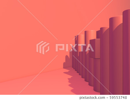 Abstract background with living coral colored pillars structure landscape. 3D illustration 59553748