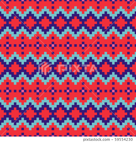 Geometric seamless red blue chevron pattern pixel blocks shapes texture. Geometric seamless red blue chevron pattern pixel blocks shapes texture. 59554230