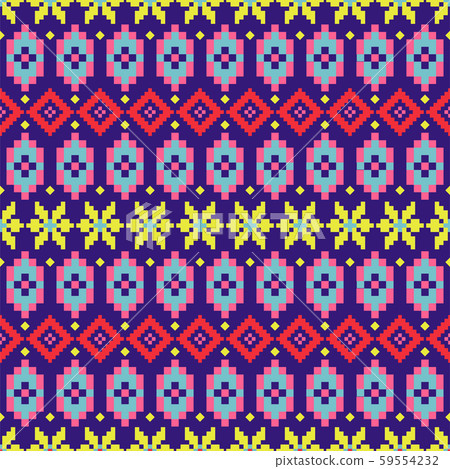 Geometric folk seamless pattern colorful pixelated shapes texture. Geometric folk seamless pattern colorful pixelated shapes texture. 59554232