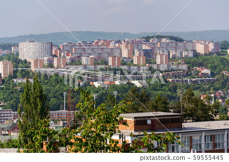 Zlin skyline with segment of southern slopes prefab housing estate, Moravia, Czech Republic, sunny summer day 59555445