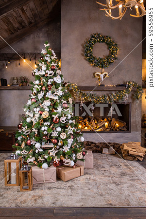 3305 Scandinavian style Christmas tree with fireplace and wood 3305 Scandinavian style Christmas tree with fireplace and wood 59556955