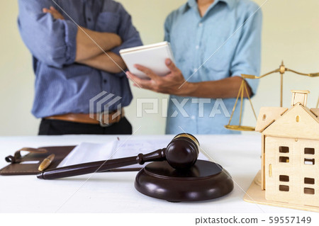 Judge gavel with lawyer bakground. Concepts of housing and real estate law. 59557149