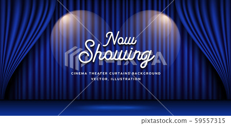 Cinema Theater curtains blue banner background Cinema Theater curtains blue banner background 59557315