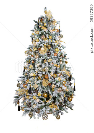 Christmas tree with black brushes and gold toys Christmas tree with black brushes and gold toys 59557399