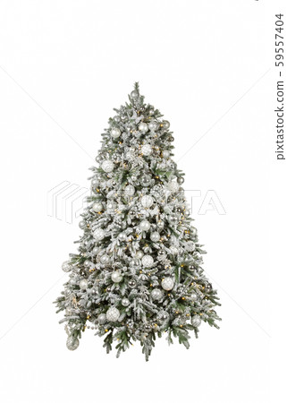 New Year 's Eve white tree with white toys, white beads on white background 59557404