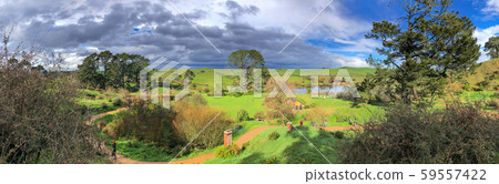 Countryside of the Hobbiton Movie Set on a Countryside of the Hobbiton Movie Set on a 59557422