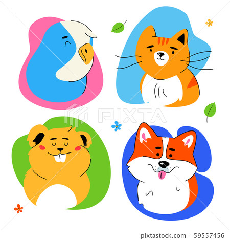 Cute pets portraits - modern flat design style set of characters 59557456