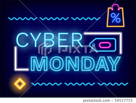 Cyber Monday Neon Sign, Discount and Deals Vector 59557755