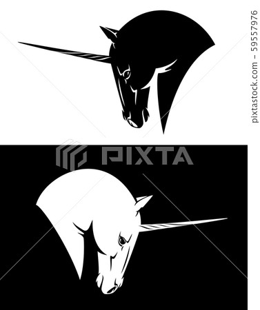 unicorn horse profile head black and white vector design set 59557976