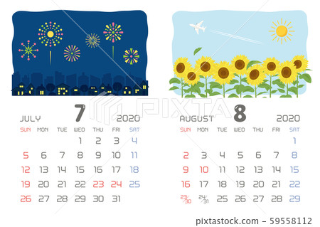 年7月 8月活動日曆 插圖素材 圖庫
