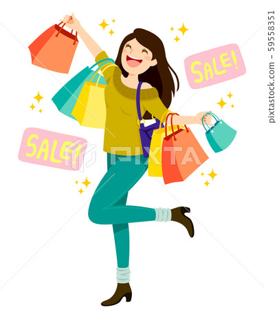 Happy young woman holding shopping bags and enjoying sales 59558351
