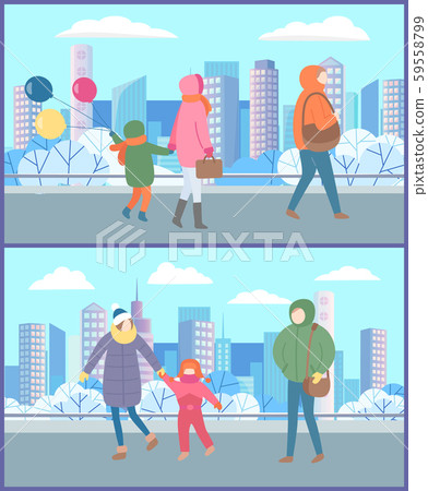 People Walking in City Park, Mothers with Children 59558799