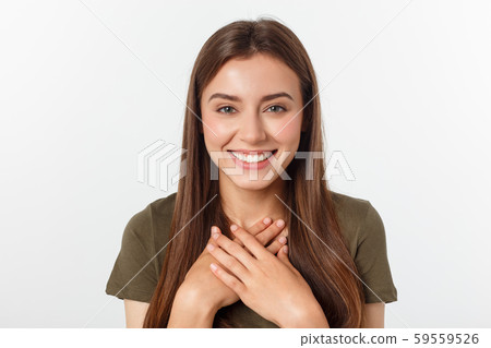 Close-up portrait of yong woman casual portrait in positive view, big smile, beautiful model posing 59559526