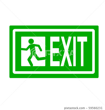 Green emergency exit sign on white background 59560231