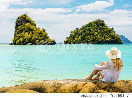 Beautiful woman on paradise Ao Nang Krabi beach Thailand 59560397