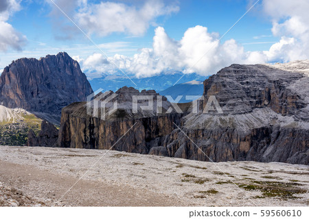 The Sass Pordoi is a relief of the Dolomites, in the Sella group, Italy The Sass Pordoi is a relief of the Dolomites, in the Sella group, Italy 59560610