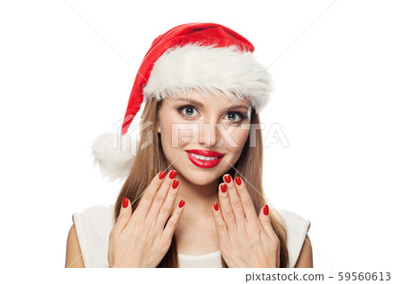 Happy Christmas woman Santa with red manicured 59560613