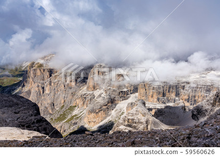 The Sass Pordoi is a relief of the Dolomites, in the Sella group, Italy 59560626