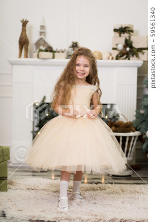 Little cute girl princess in a chic dress laughs Little cute girl princess in a chic dress laughs 59561340