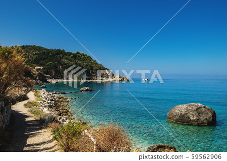 Rocky shore of Lefkada island in Greece Rocky shore of Lefkada island in Greece 59562906