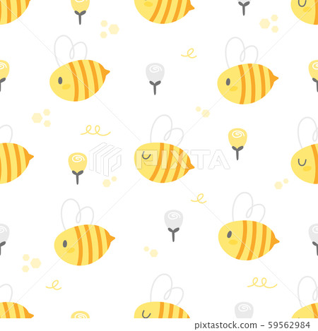 Cute bee and rose flowers seamless pattern Cute bee and rose flowers seamless pattern 59562984