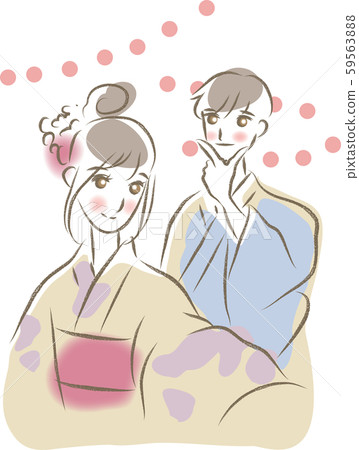 一對夫婦穿著浴衣約會正在拍照 59563888