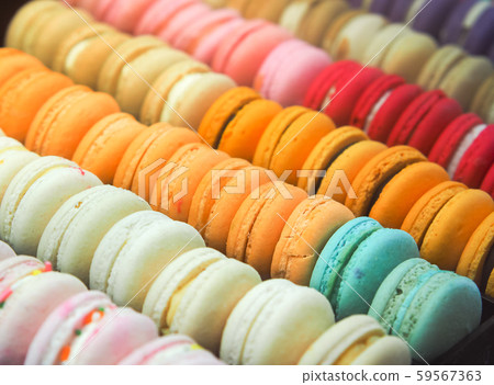 Colorful tasty macaroons. Sweet almond cookies macarons. Colorful tasty macaroons. Sweet almond cookies macarons. 59567363