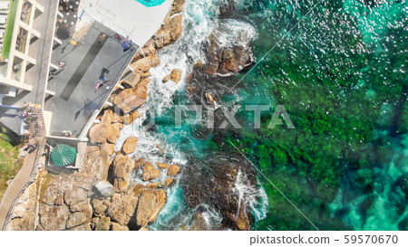 Bondi Beach aerial view on a sunny day, Sydney, 59570670