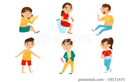 Boys and girls are sick. Vector illustration on a white background. 59571475