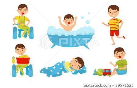 Boys day routine. Vector illustration on a white background. 59571525