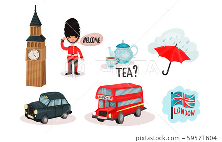 Great Britain symbols set. Vector illustration on a white background. Great Britain symbols set. Vector illustration on a white background. 59571604