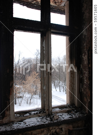 the view from the window of the burnt old building the view from the window of the burnt old building 59571605