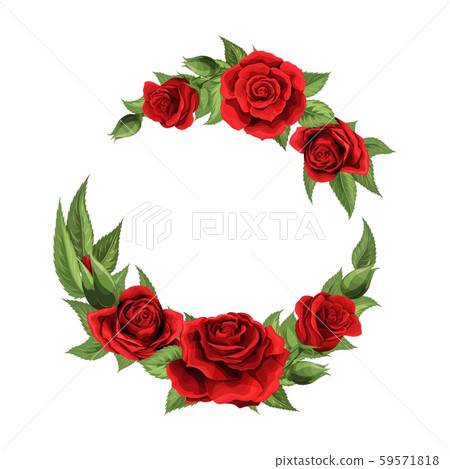 Valentines day postcard half wreath with red rose flowers bouquet 59571818