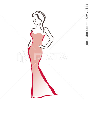 Woman in dress, line drawing Woman in dress, line drawing 59572143