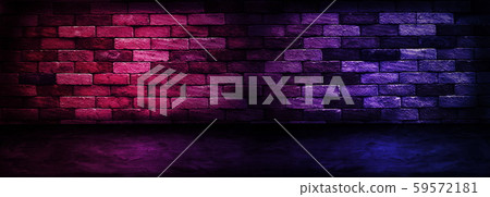 Studio dark room with lighting effect red and blue on brick wall gradient background for interior decoration. Studio dark room with lighting effect red and blue on brick wall gradient background for interior decoration. 59572181