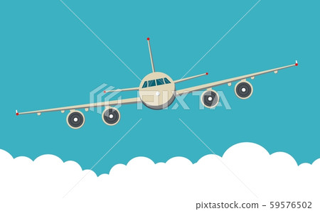 Background of Front view of Civil Aircraft airplane with sky and clouds. 59576502